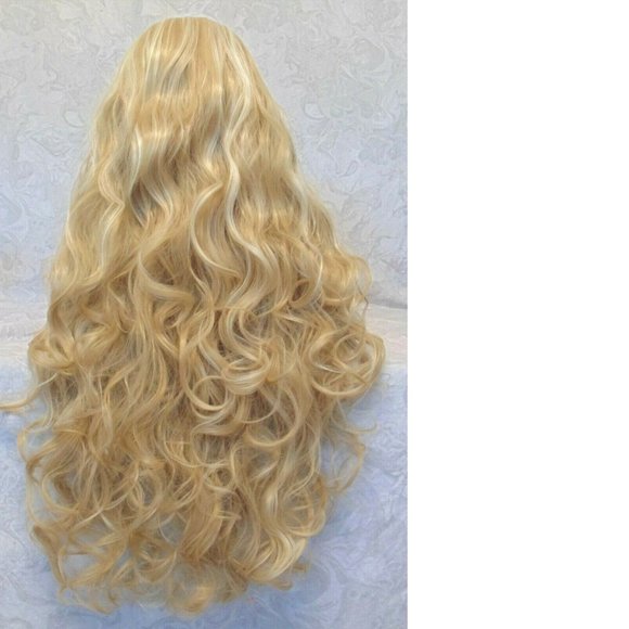 LONG Blonde Highlighted Curly Wig With Bangs main image 9